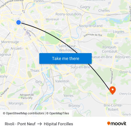 Rivoli - Pont Neuf to Hôpital Forcilles map