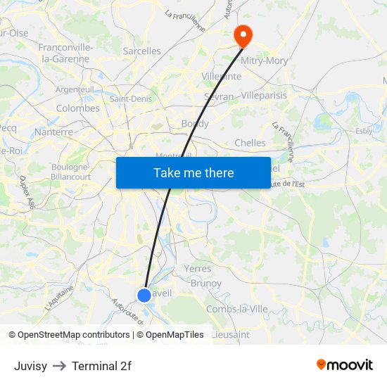 Juvisy to Terminal 2f map