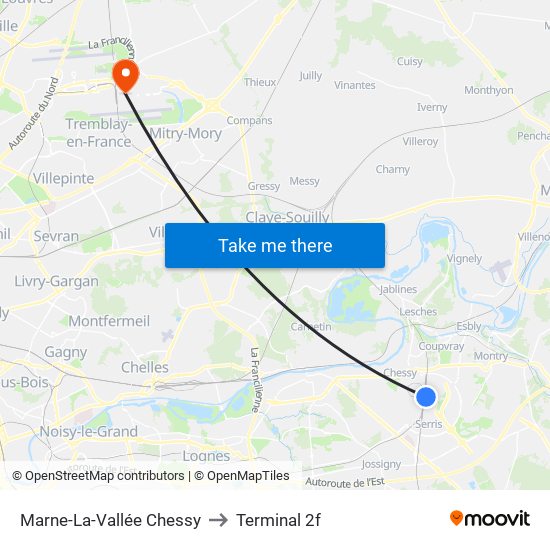 Marne-La-Vallée Chessy to Terminal 2f map