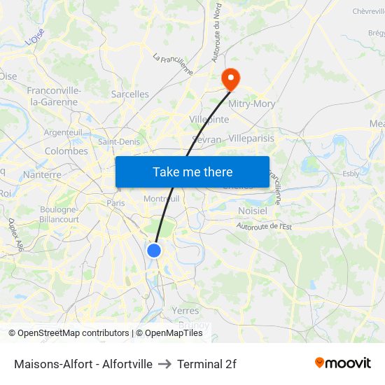 Maisons-Alfort - Alfortville to Terminal 2f map