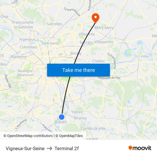 Vigneux-Sur-Seine to Terminal 2f map