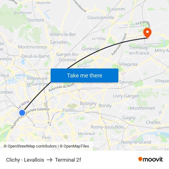 Clichy - Levallois to Terminal 2f map