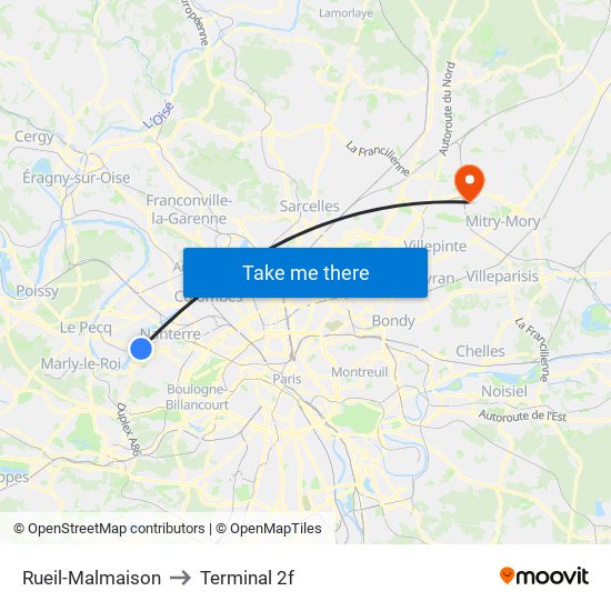 Rueil-Malmaison to Terminal 2f map