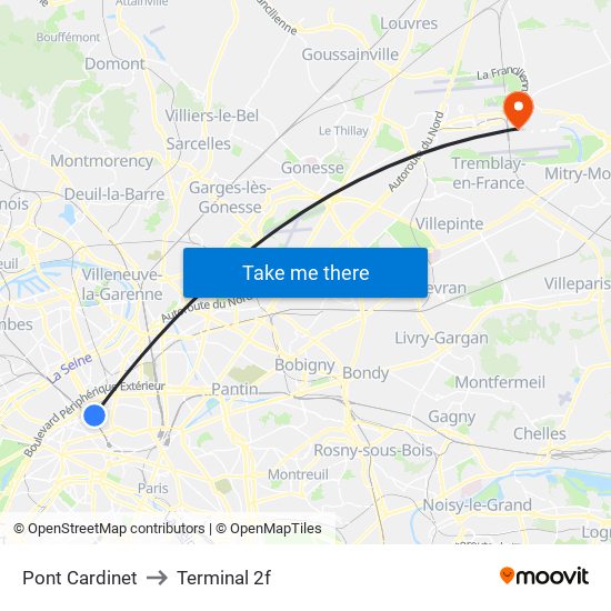 Pont Cardinet to Terminal 2f map