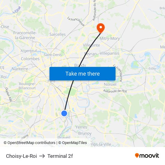 Choisy-Le-Roi to Terminal 2f map