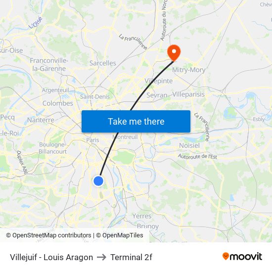 Villejuif - Louis Aragon to Terminal 2f map