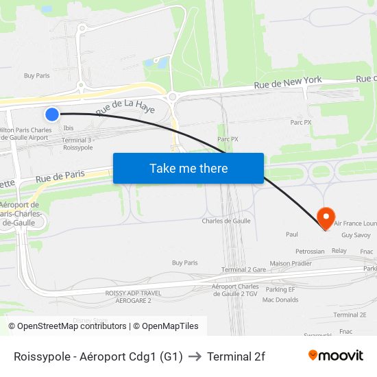 Roissypole - Aéroport Cdg1 (G1) to Terminal 2f map