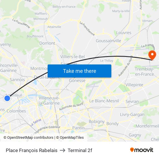 Place François Rabelais to Terminal 2f map