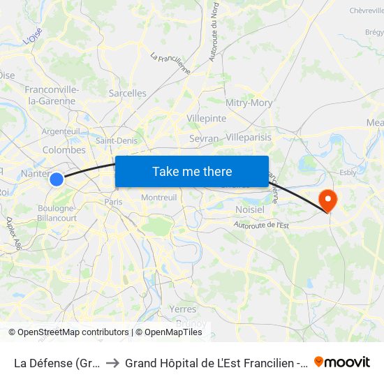 La Défense (Grande Arche) to Grand Hôpital de L'Est Francilien - Site de Marne-La-Vallée map