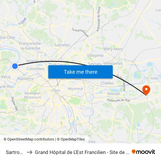 Sartrouville to Grand Hôpital de L'Est Francilien - Site de Marne-La-Vallée map