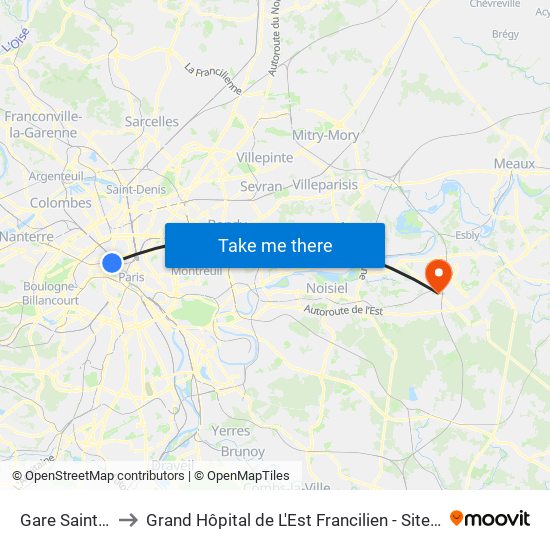 Gare Saint-Lazare to Grand Hôpital de L'Est Francilien - Site de Marne-La-Vallée map