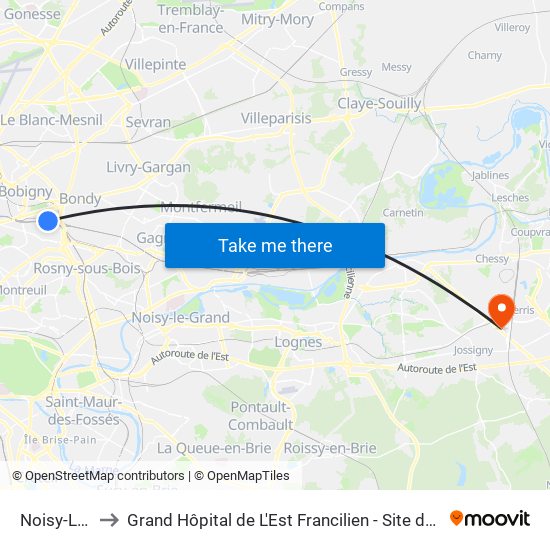 Noisy-Le-Sec to Grand Hôpital de L'Est Francilien - Site de Marne-La-Vallée map