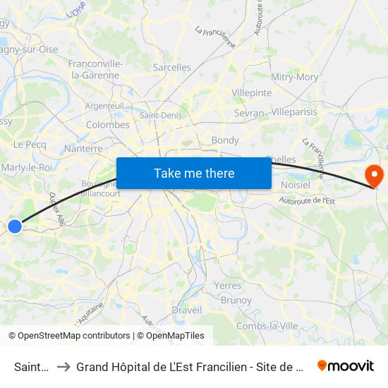 Saint-Cyr to Grand Hôpital de L'Est Francilien - Site de Marne-La-Vallée map