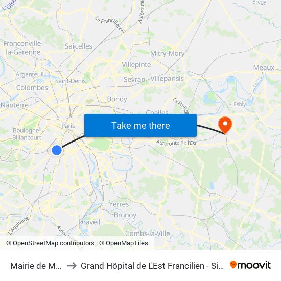 Mairie de Montrouge to Grand Hôpital de L'Est Francilien - Site de Marne-La-Vallée map
