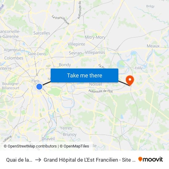 Quai de la Rapée to Grand Hôpital de L'Est Francilien - Site de Marne-La-Vallée map