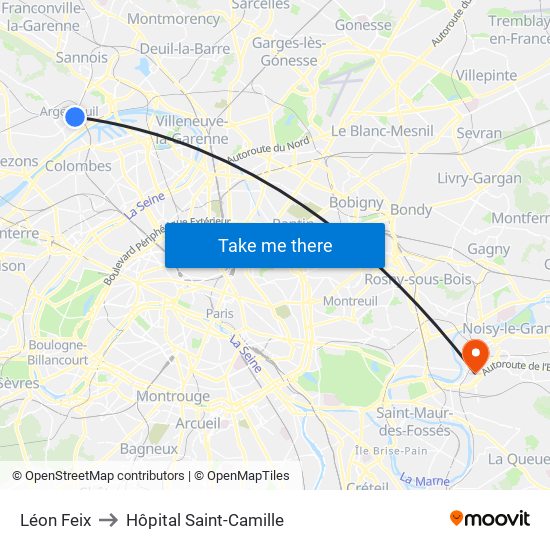 Léon Feix to Hôpital Saint-Camille map