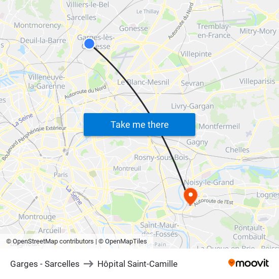 Garges - Sarcelles to Hôpital Saint-Camille map