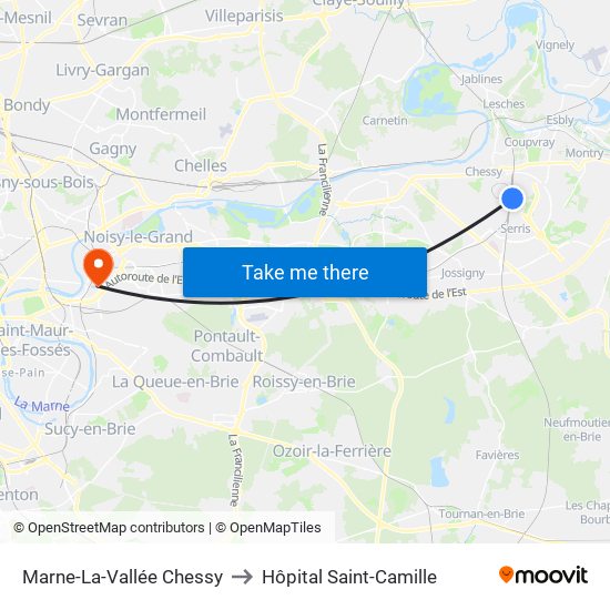 Marne-La-Vallée Chessy to Hôpital Saint-Camille map