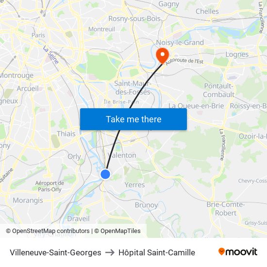 Villeneuve-Saint-Georges to Hôpital Saint-Camille map