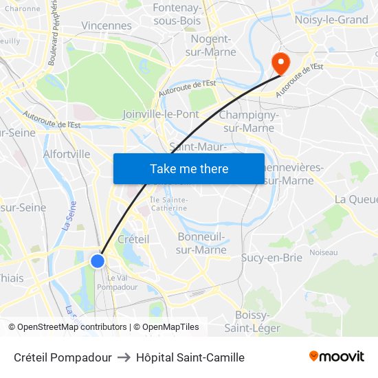 Créteil Pompadour to Hôpital Saint-Camille map