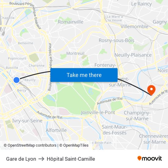 Gare de Lyon to Hôpital Saint-Camille map