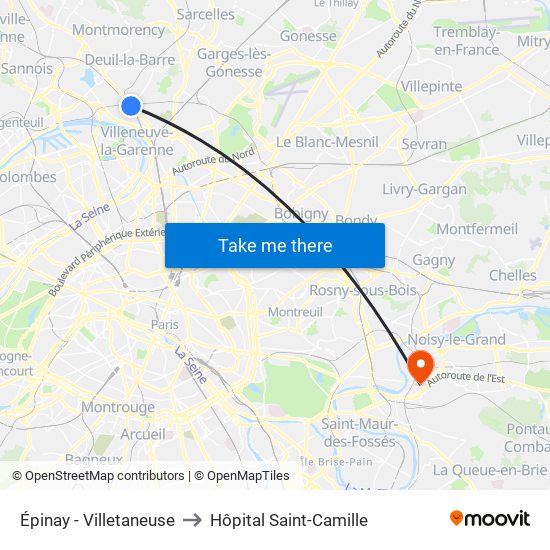 Épinay - Villetaneuse to Hôpital Saint-Camille map