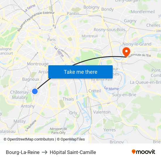 Bourg-La-Reine to Hôpital Saint-Camille map