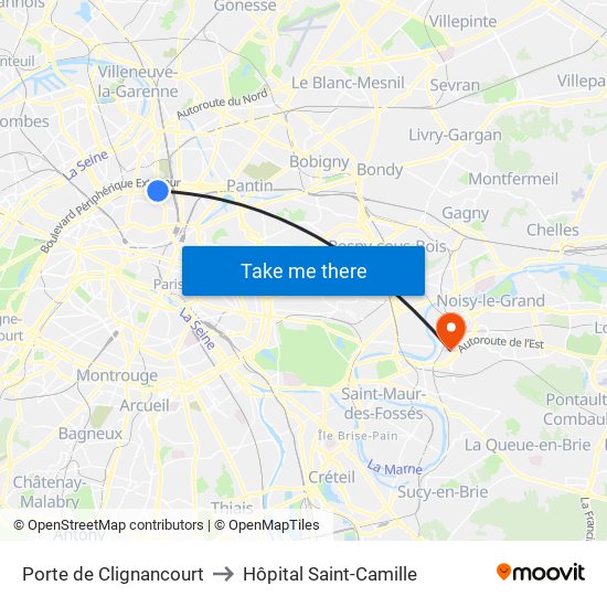 Porte de Clignancourt to Hôpital Saint-Camille map