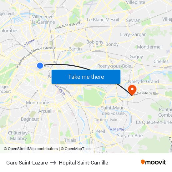 Gare Saint-Lazare to Hôpital Saint-Camille map