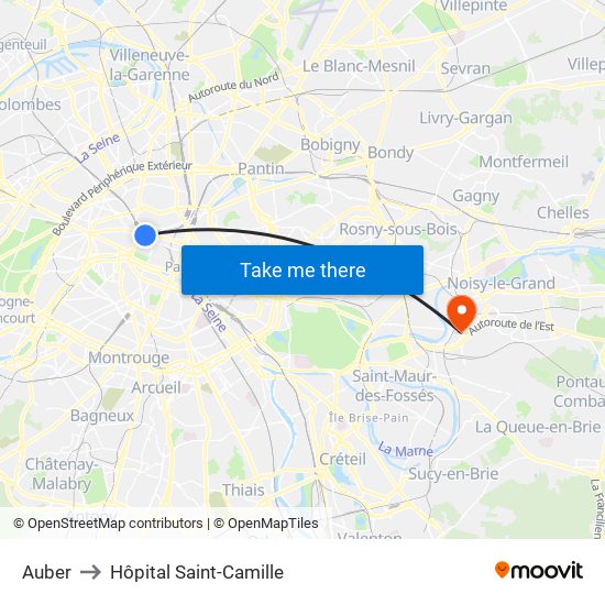 Auber to Hôpital Saint-Camille map