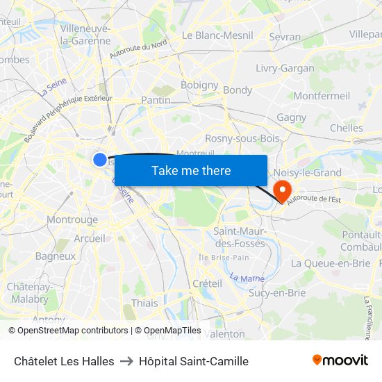Châtelet Les Halles to Hôpital Saint-Camille map