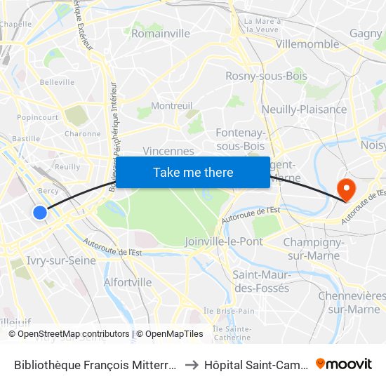 Bibliothèque François Mitterrand to Hôpital Saint-Camille map