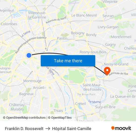 Franklin D. Roosevelt to Hôpital Saint-Camille map
