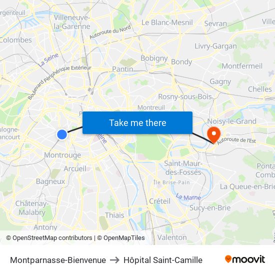 Montparnasse-Bienvenue to Hôpital Saint-Camille map