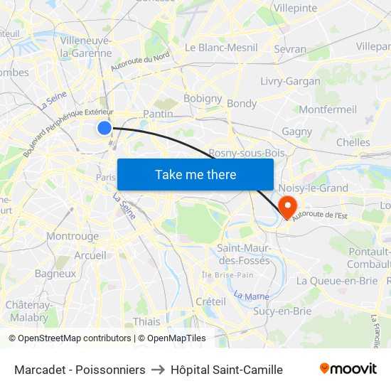 Marcadet - Poissonniers to Hôpital Saint-Camille map
