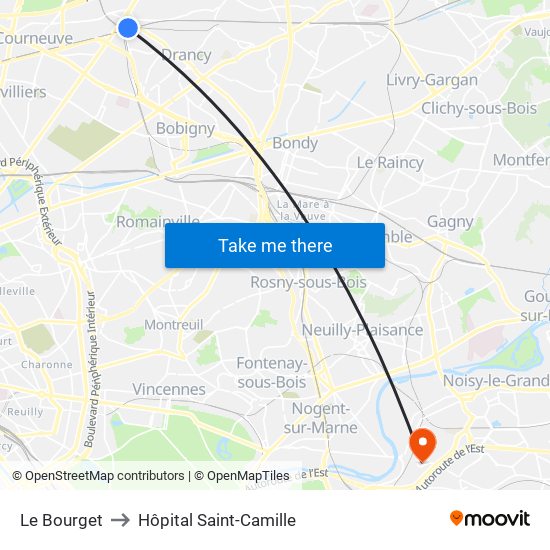 Le Bourget to Hôpital Saint-Camille map