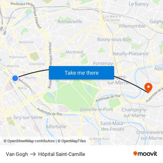 Van Gogh to Hôpital Saint-Camille map