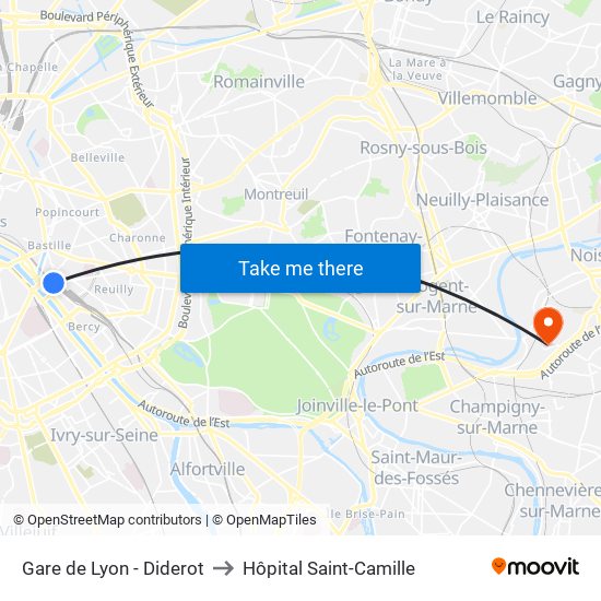 Gare de Lyon - Diderot to Hôpital Saint-Camille map
