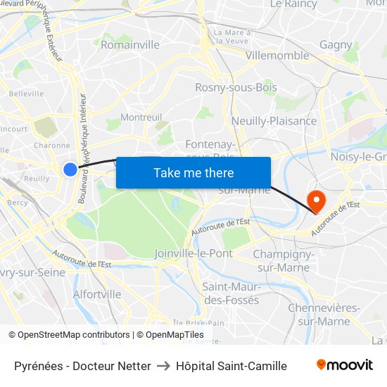 Pyrénées - Docteur Netter to Hôpital Saint-Camille map
