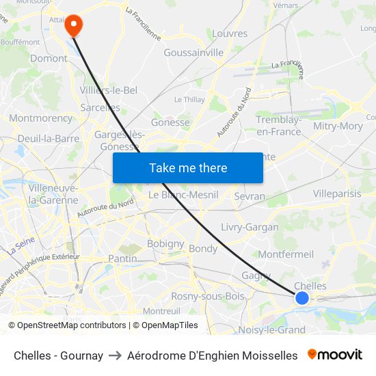 Chelles - Gournay to Aérodrome D'Enghien Moisselles map