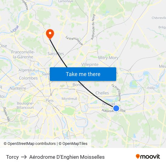 Torcy to Aérodrome D'Enghien Moisselles map