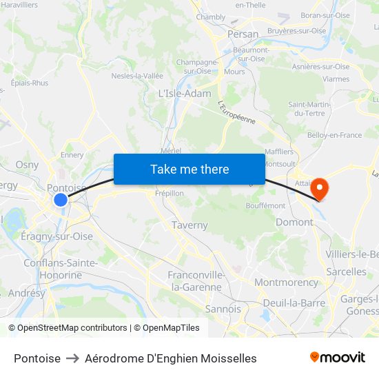 Pontoise to Aérodrome D'Enghien Moisselles map