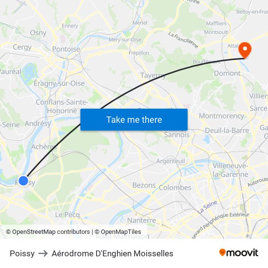 Poissy to Aérodrome D'Enghien Moisselles map