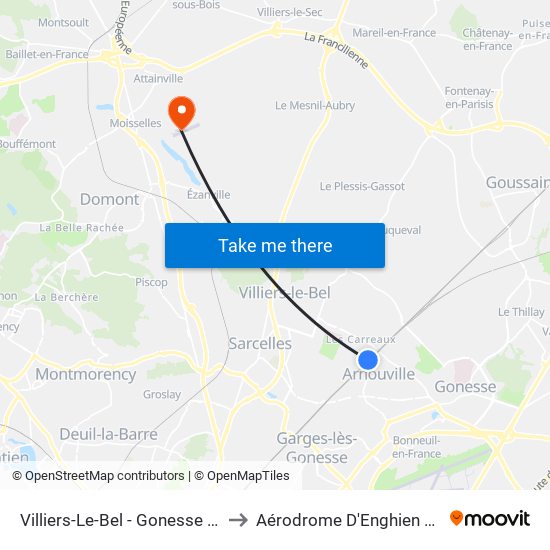 Villiers-Le-Bel - Gonesse - Arnouville to Aérodrome D'Enghien Moisselles map