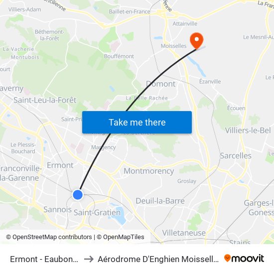 Ermont - Eaubonne to Aérodrome D'Enghien Moisselles map
