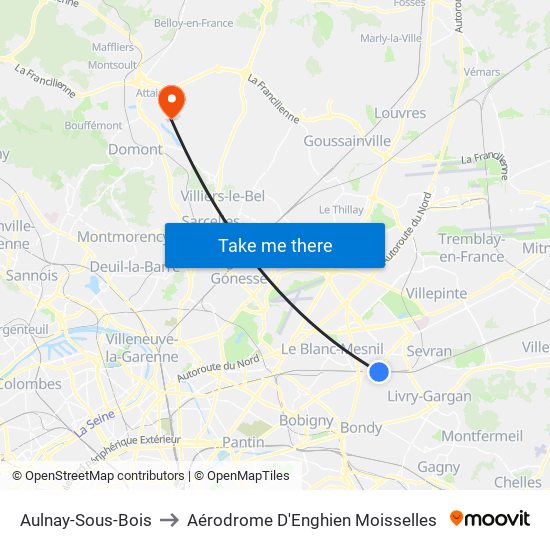 Aulnay-Sous-Bois to Aérodrome D'Enghien Moisselles map