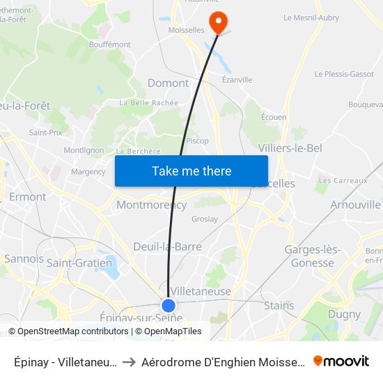 Épinay - Villetaneuse to Aérodrome D'Enghien Moisselles map