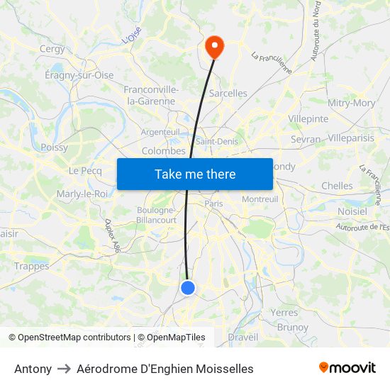 Antony to Aérodrome D'Enghien Moisselles map