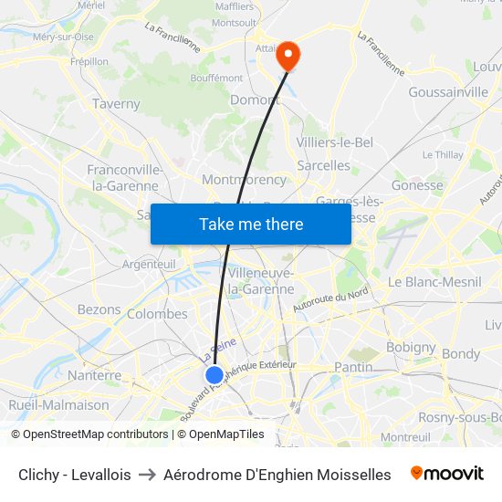 Clichy - Levallois to Aérodrome D'Enghien Moisselles map