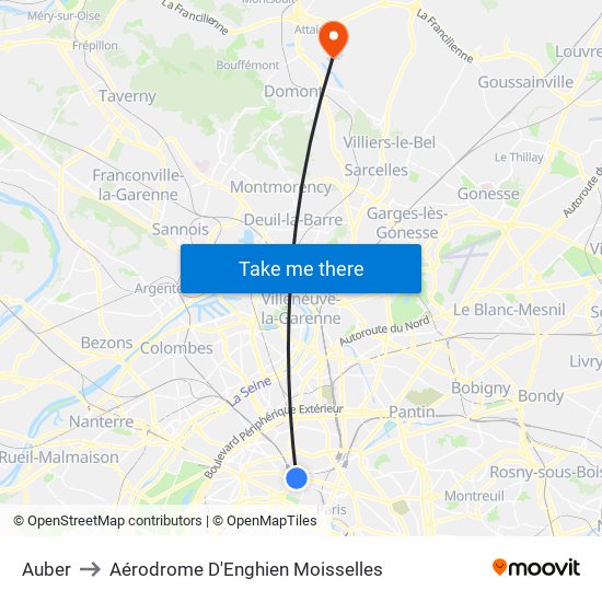 Auber to Aérodrome D'Enghien Moisselles map
